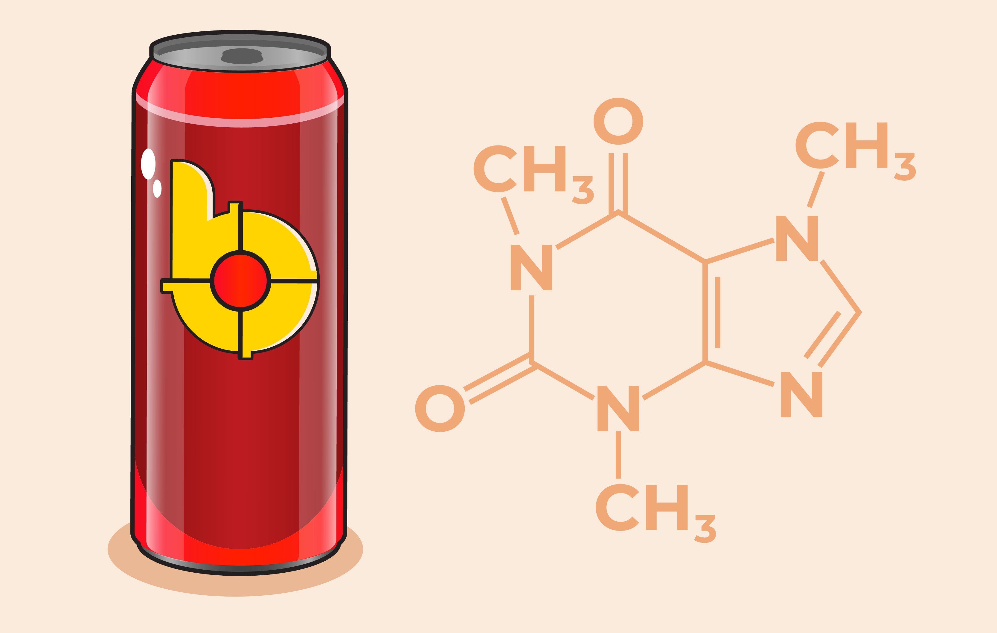 Bang Energy Drink with the chemical structure of caffeine in the background.