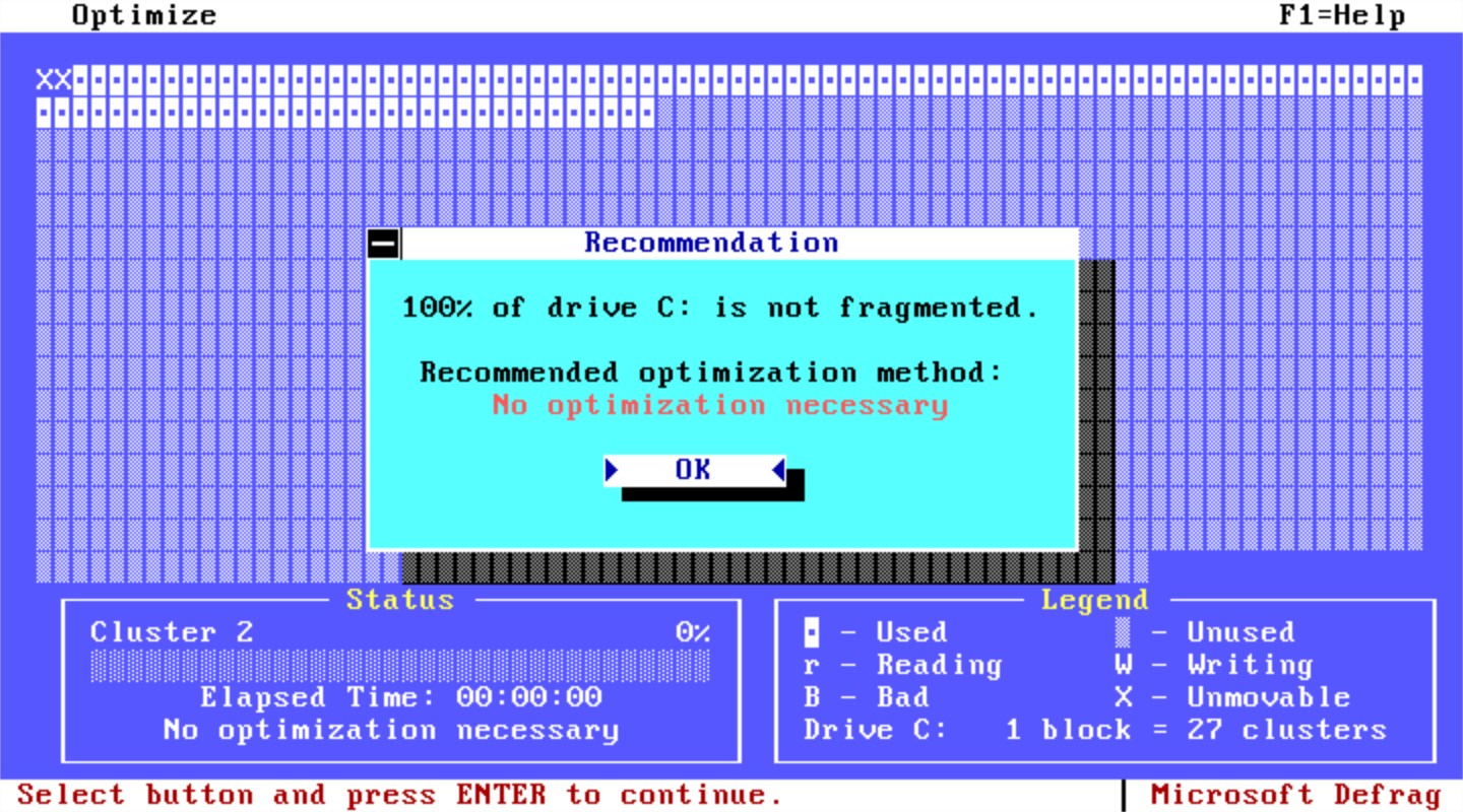 Did I just mention disk fragmentation? Yeah I did, and I could not resist including this screenshot of MS-DOS 6.22's DEFRAG.EXE here. Just because
