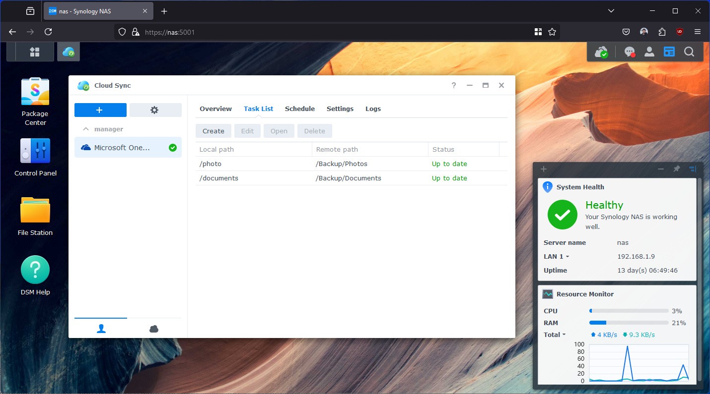 Sample configuration of cloud syncing to OneDrive