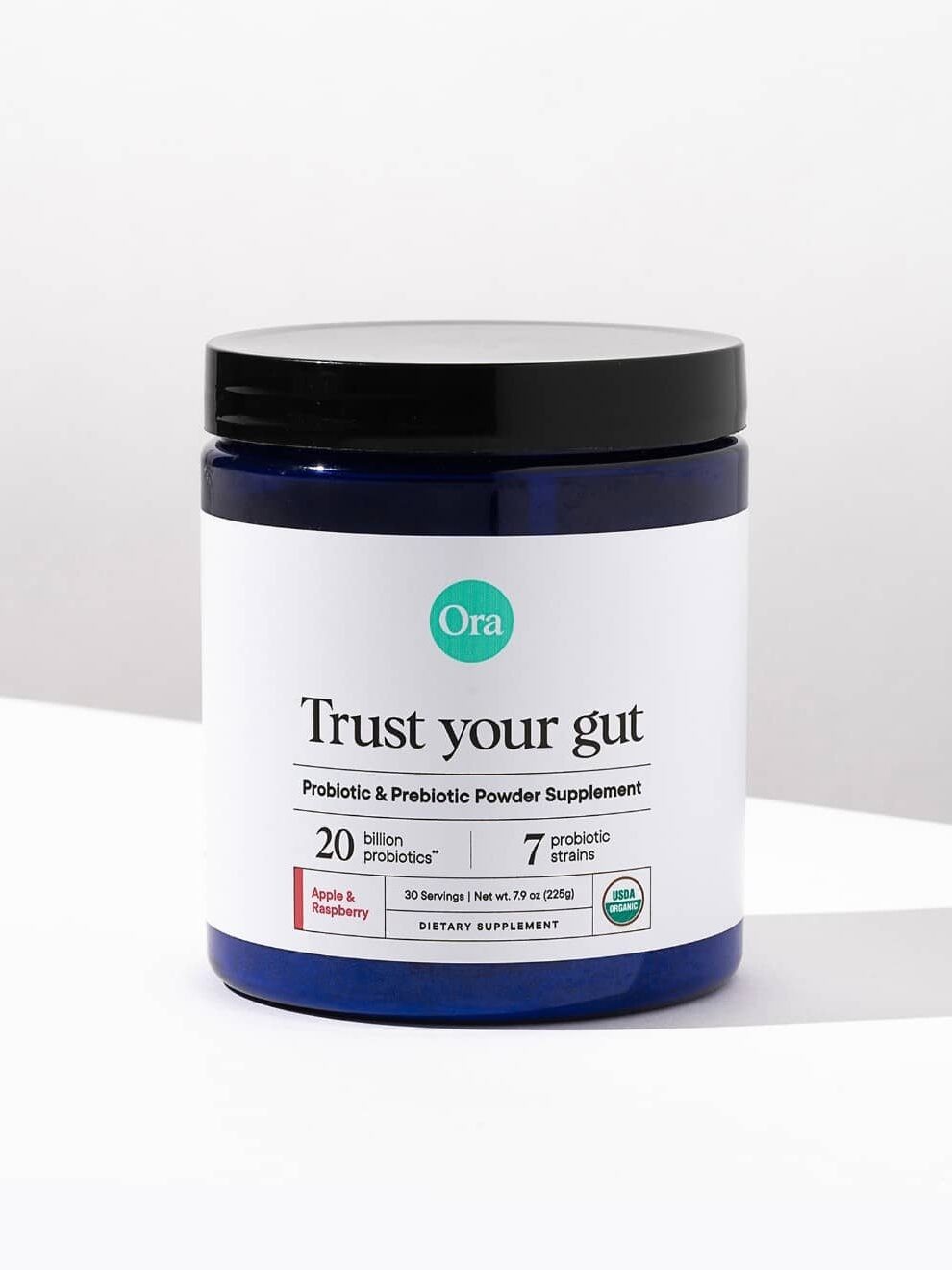 A container of Ora probiotics.