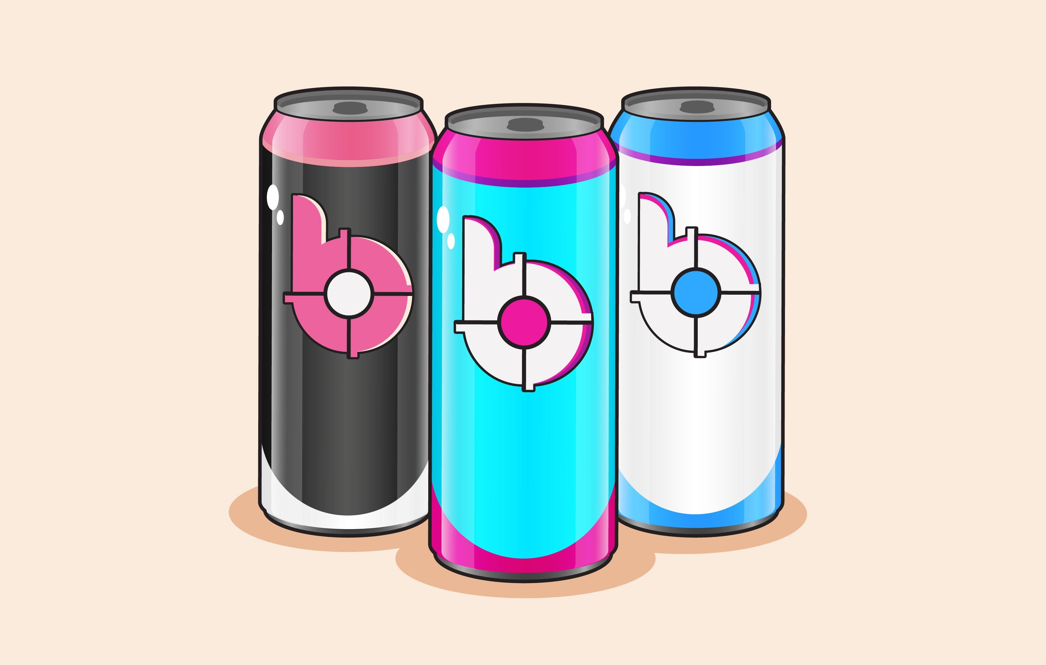 Three Bang Energy drinks placed next to each other in a user's hand.