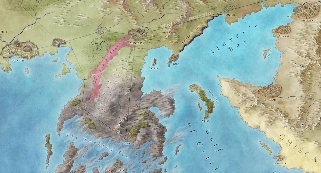 The Smoking Sea, a desolate region filled with ash and debris, surrounding Valyria