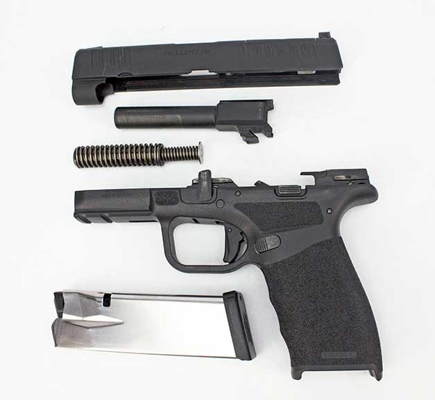FIeld stripped Springfield Hellcat Pro semi-auto 9mm handgun