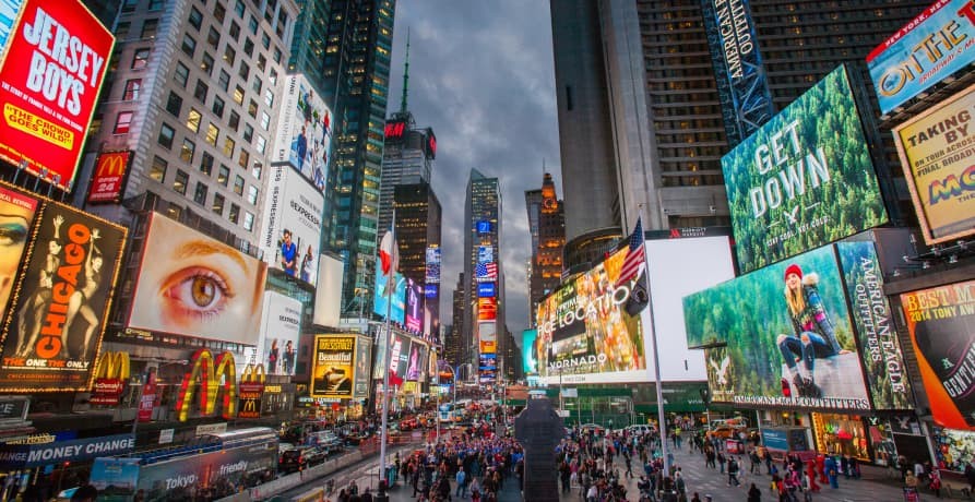 View of Times Square in NYC at night