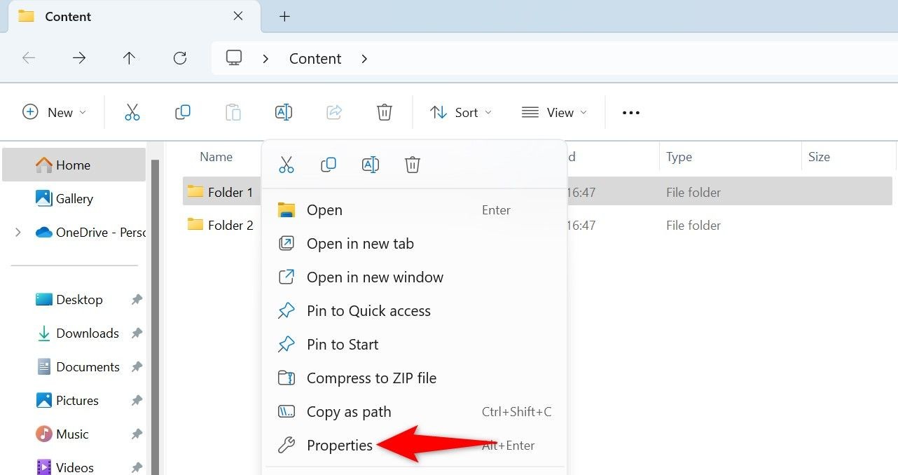 Folder Properties Window