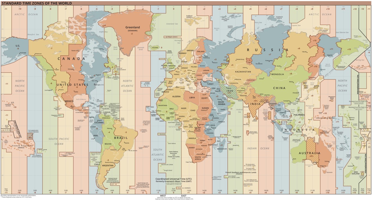 World Time Zone Map with UTC Offsets