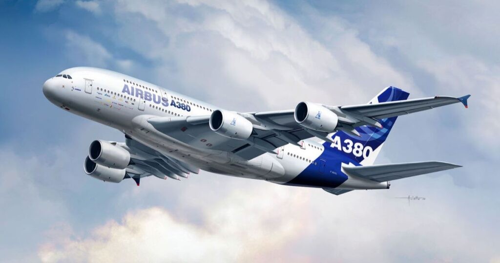 Airbus A380 with a wingspan of 261.8 feet