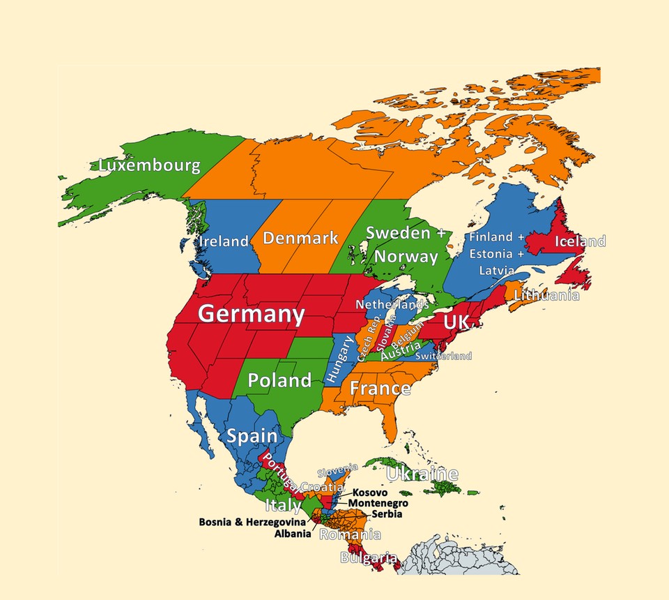 Comparison of North America and Europe Size