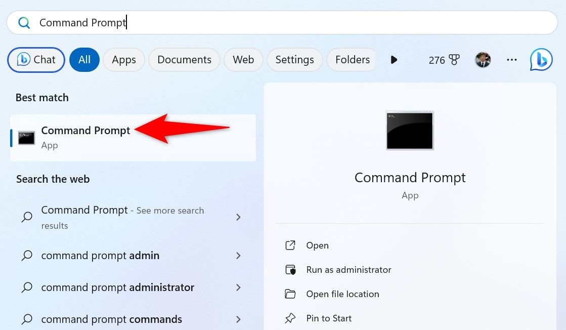 Launching Command Prompt from the Start Menu in Windows 11