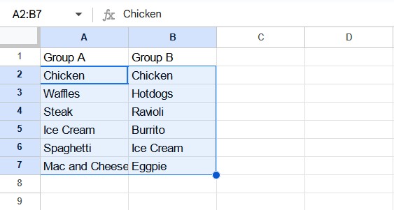 Selecting the range of cells to compare for duplicates