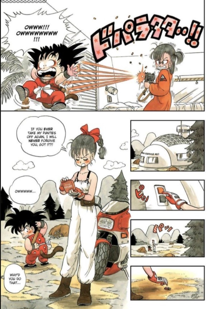 Goku training with Mr. Popo, showcasing early indications of lightning speed.