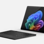 Product shot of Microsoft Surface Pro 11, illustrating its sleek design and functionality