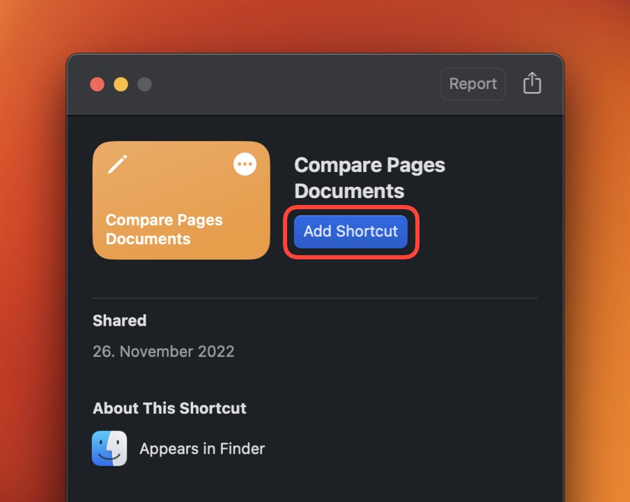 Compare Pages Documents Shortcut