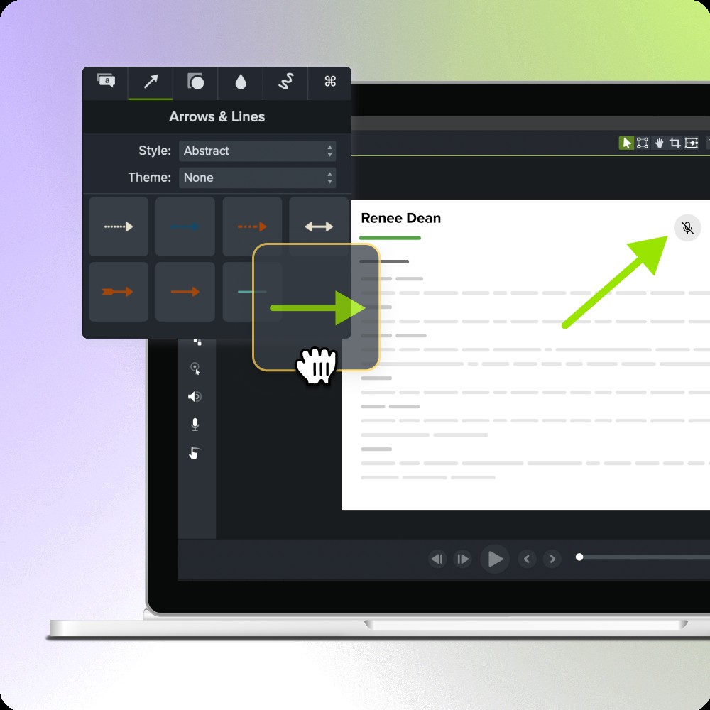 An image of a laptop showing the Camtasia drag-and-drop editing feature