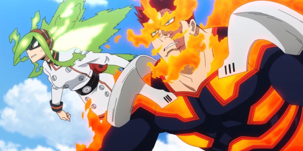 Endeavor and Burnin flying in My Hero Academia