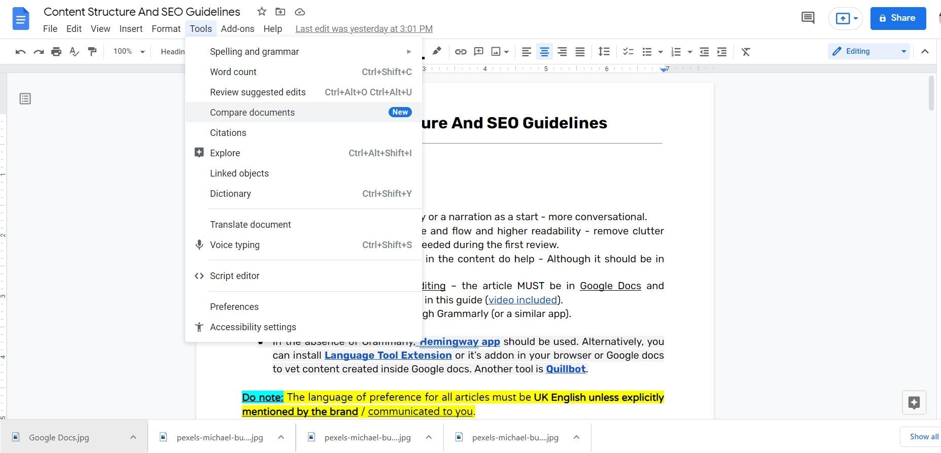 Google Docs Comparison Feature