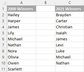 Comparing data in Excel