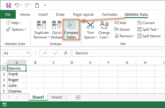 Compare Tables Button