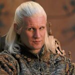 Daemon Targaryen raising an eyebrow in House of the Dragon, capturing his mischievous nature and influence over Rhaenyra