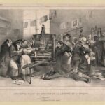 People fighting near printing presses, illustrating the concept of freedom of the press