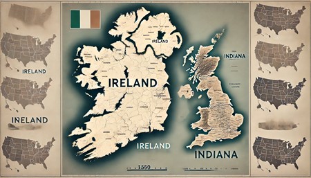 Comparison of the sizes of Ireland and a US state