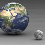 Comparison of the Earth and the Moon size, showcasing their proportional differences