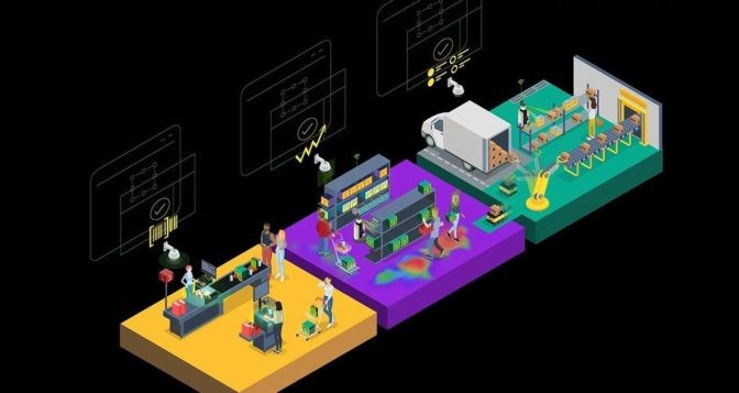 Edge computing setup showing distributed processing near data sources, emphasizing lower latency and data sovereignty