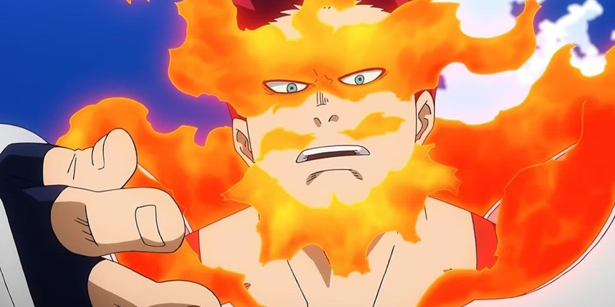 Endeavor reaching toward the viewer in My Hero Academia