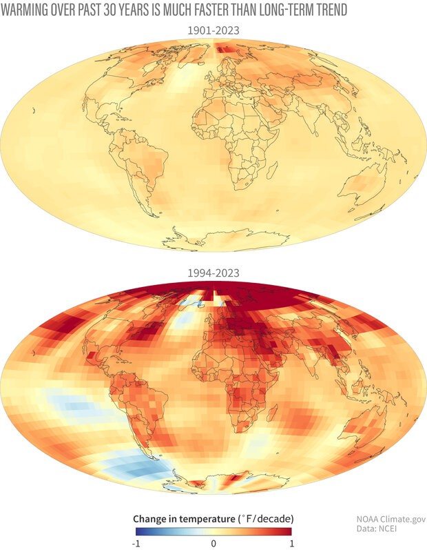 Global surface temperature trends map_1901-2023 and 1994-2023_1400px_alt02