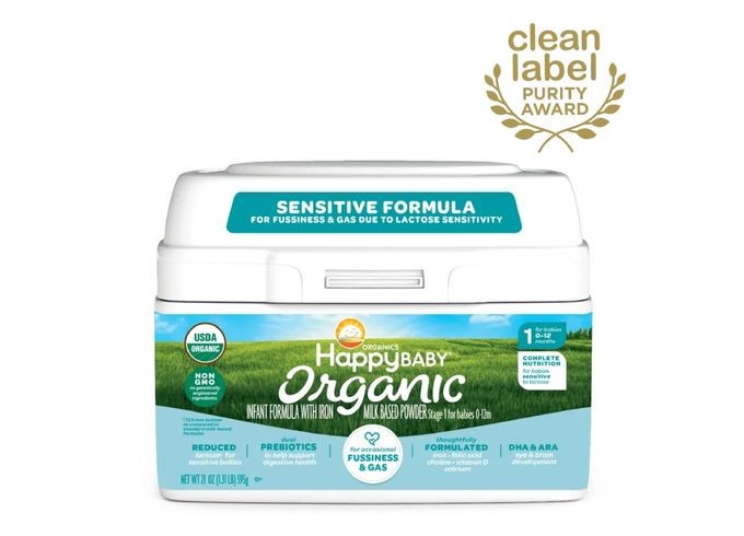 a container of happy baby organic baby formula