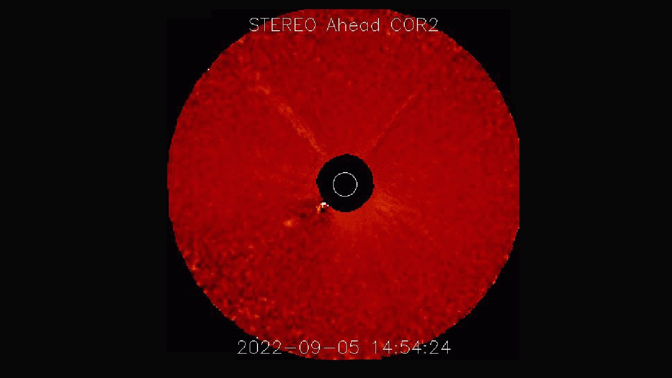 A gif showing a huge burst - a CME - being released from the sun
