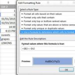 A conditional formatting rule to highlight differences in each row.