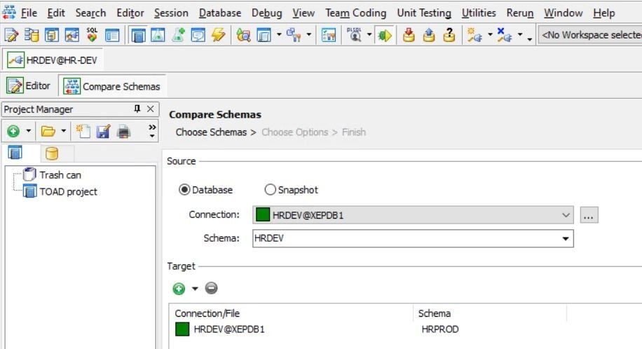 Accessing Toad Compare Schemas