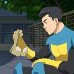 Mark Grayson, Invincible, looking determined despite being bruised and injured, symbolizing his growth and resilience