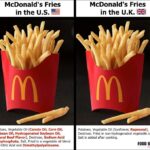 Comparison of McDonald's Fries Ingredients in the US and UK, highlighting differences in additives.