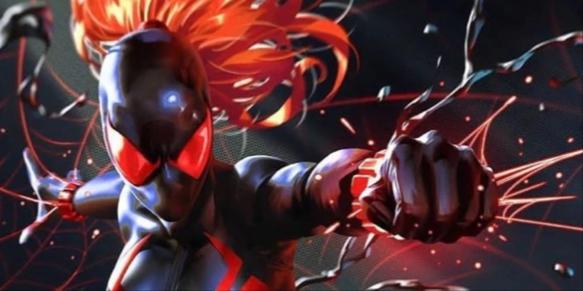 Black Widow wearing the Widow symbiote in Marvel comics.