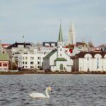 Reykjavik city view from the sea shore