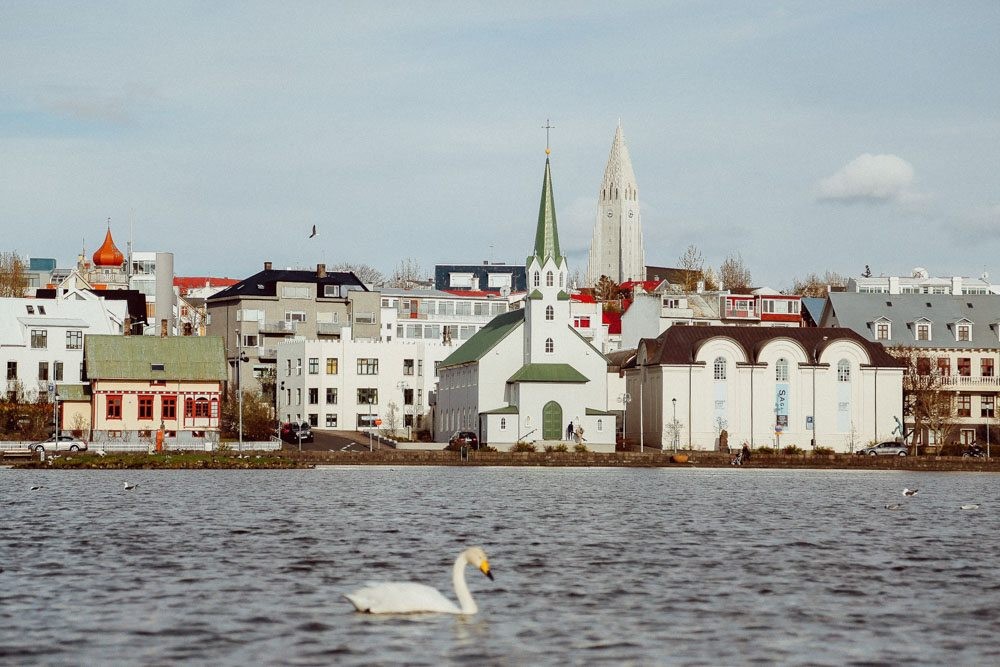 Reykjavik city view from the sea shore