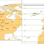 Map showing overlay of European cities onto North America, illustrating latitudinal similarities and differences