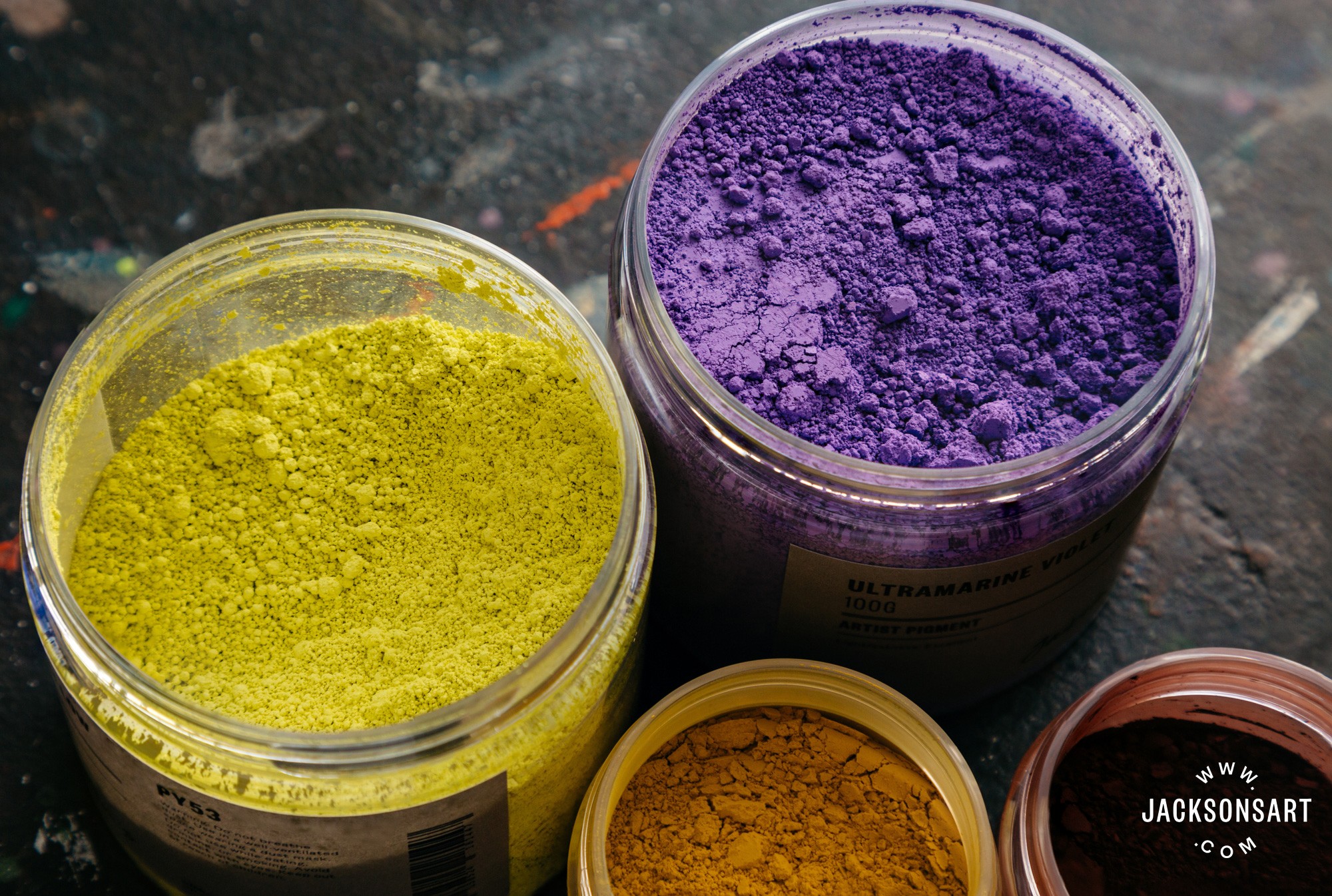 Pigments used in making gouache. You can buy these at Jacksons Art