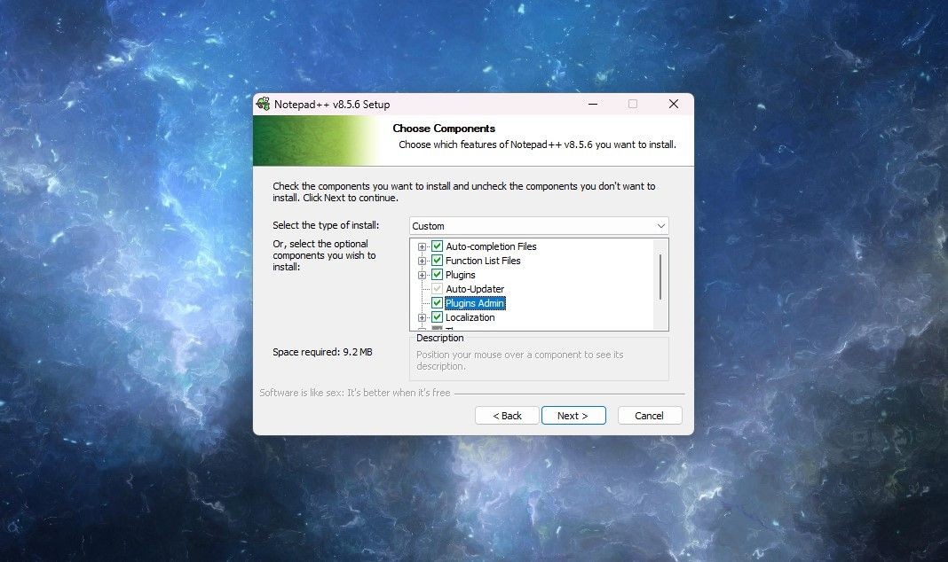 Selecting Plugins Admin in Notepad++ Installation