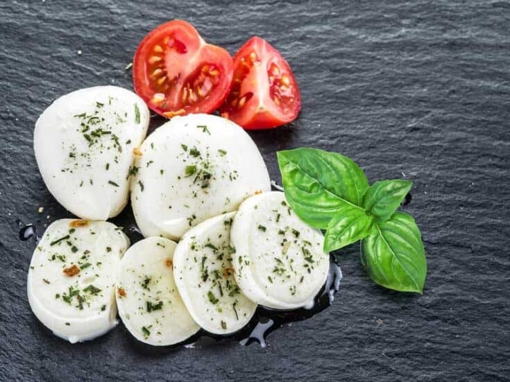 Mozzarella Cheese slices, a soft cheese substitute perfect for salads