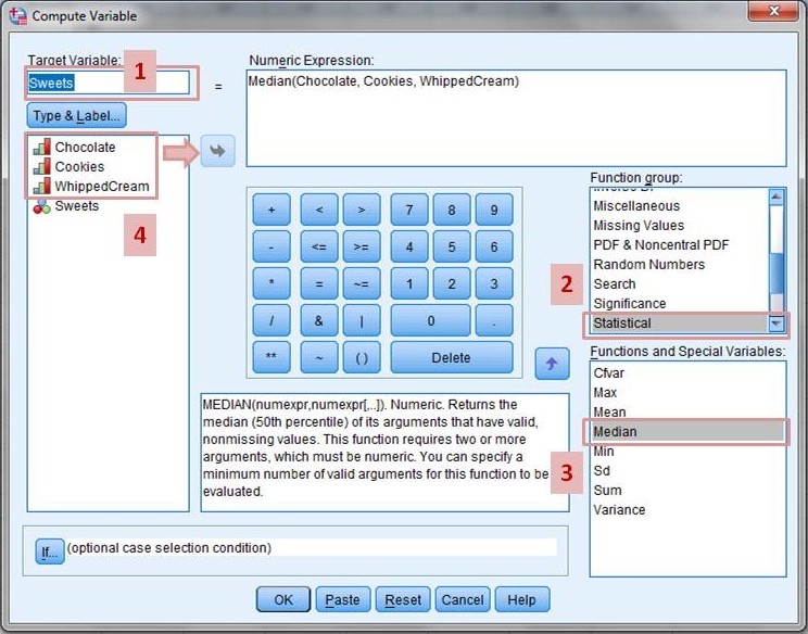 SPSS screenshot showing responses to Likert-type items