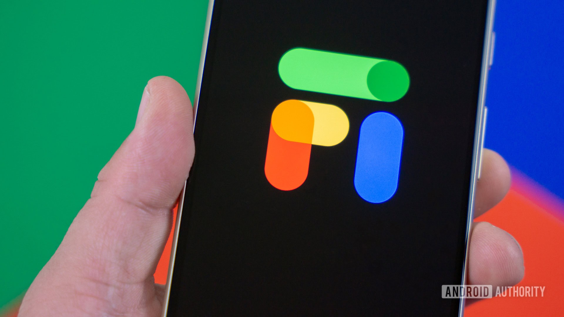 Stock photo of Google Fi logo on phone with colorful background 5