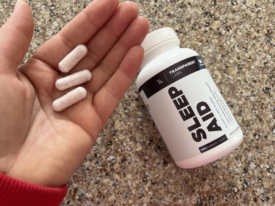 An image of Transparent Labs Sleep Aid showing its packaging and ingredients