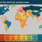 Color-coded map of the world showing countries by surface area with Alaska highlighted.